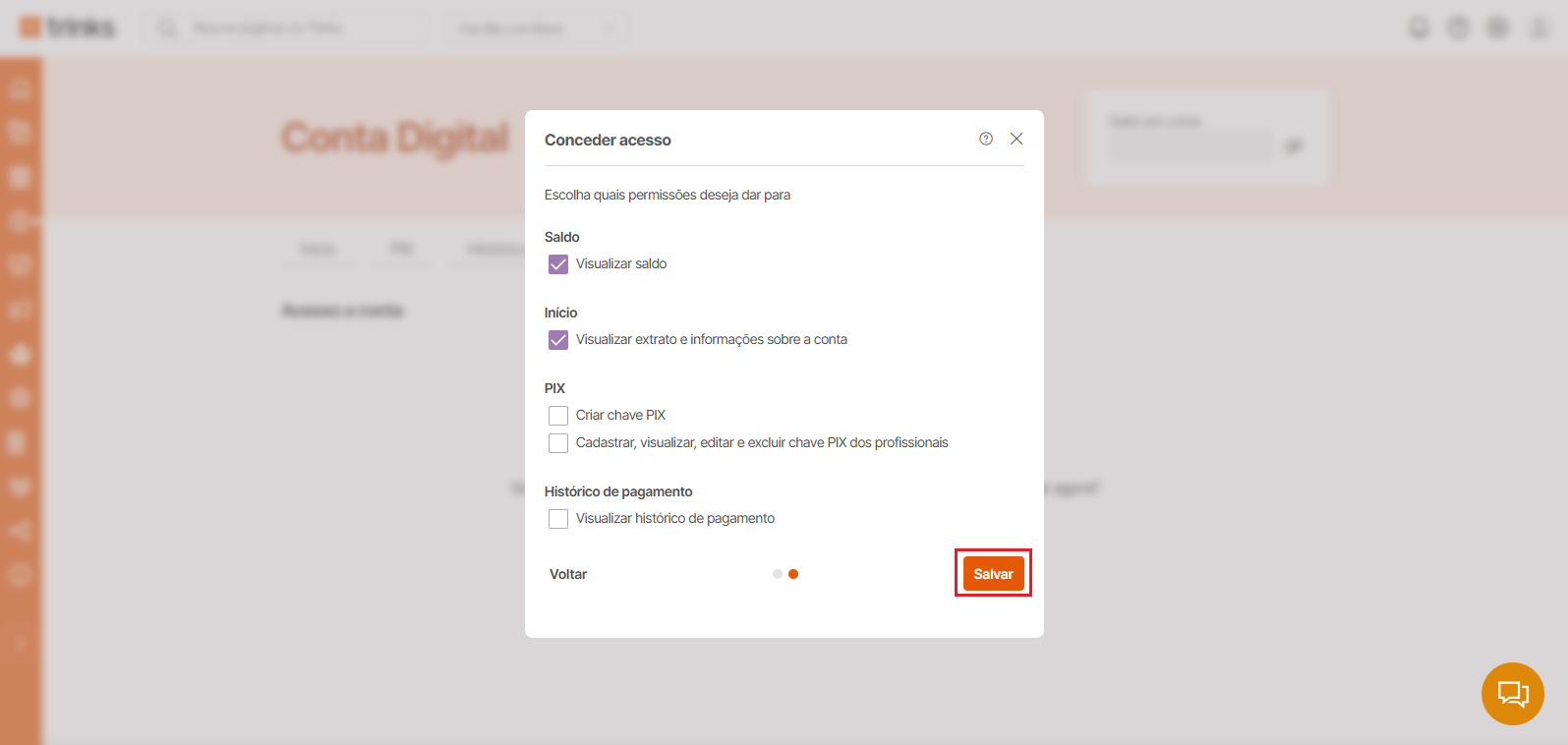 Como conceder permissões de acesso na Conta Digital