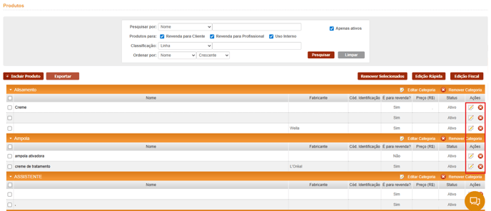 visualizar, editar, excluir produto